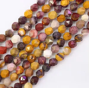 Natural  Mookaite Jasper Gemstone Faceted Round Loose Beads Star Cutting Beads For DIY Jewelry Making Desig Handmade Crafts Bracelet, Necklace, Earrings AAA Quality 15.5 Inches Long, Semi Precious Stone, Spacer beads