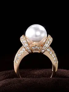 1pc Women Ring Glamorous Faux Pearl & Cubic Zirconia Decor Ring For Women For Wedding Party