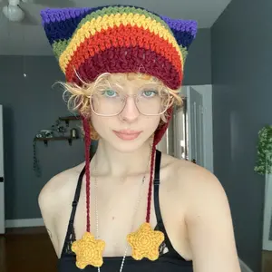 rainbow cat hats crocheted star handmade beanies
