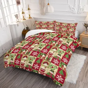 Christmas Pattern Comforter Set, Festive Holiday Bedding Set with Digital Print, Quilted Comforter Featuring Snowmen, Christmas Trees & Gift Boxes, Perfect for a Cozy and Cheerful Seasonal Bedroom, with 1 or 2 Pillowcase No Pillow Core
