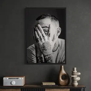Mac Miller Black & White Poster Print Iconic Rapper Photography Tattooed Portrait Art Music Legend Wall Decor Poster (PRODUCT DOES NOT INCLUDE FRAME)