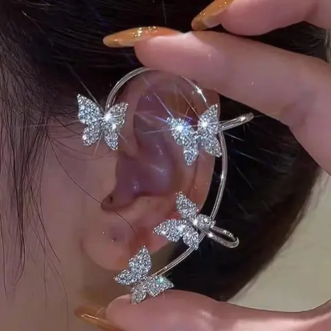Rhinestones Butterfly Design Ear Wrap, Elegant Ear Jewelry for Women & Girls, Trendy All-match & Exquisite Jewelry for Birthday Gift, Ear Cuffs, Earring