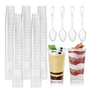 50 Pack 3oz Round Mini Dessert Party Cups With Spoons Clear Plastic Dessert Shooter Cups For For Party, Yogurt, Parfait, Cheesecake, Pudding, Jello And Appetizers, Valentine's Day, Wedding, 2026 New Year, Anniversary