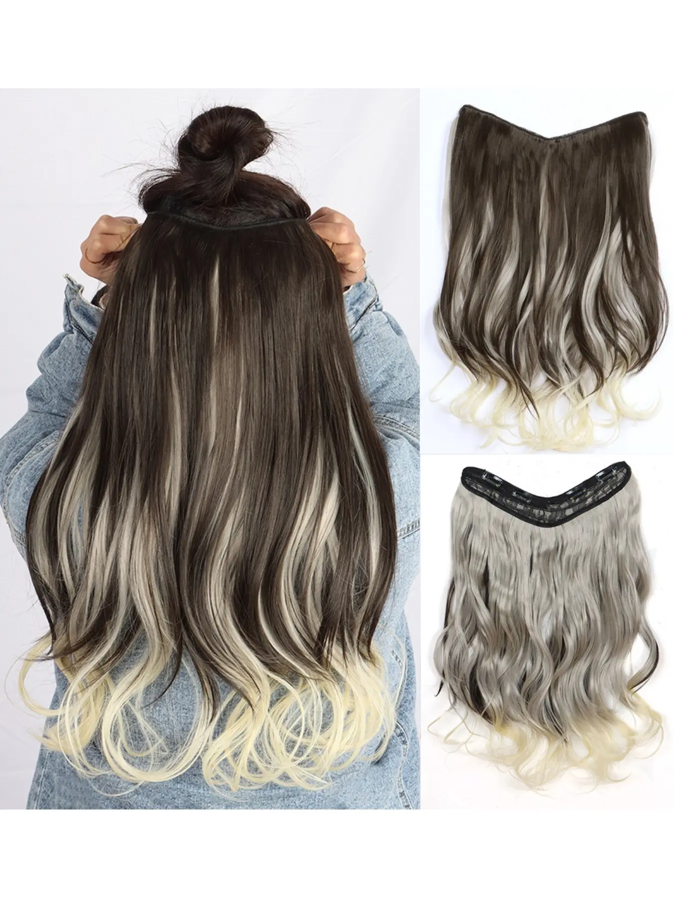 Volume Boosting Curly Wig Pieces, Natural U-Shaped Dipped Hair Extensions, V-Shape Design, One-Piece Style, Enhance Volume & Puffiness, Synthetic Curly Hair
