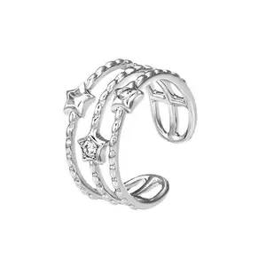 Minimalist Silver Star Open Ring for Women, Adjustable Multi Layer Ring, Cute Fashion Jewelry Gift holiday exquisite