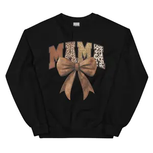 Leopard Mama With Bow ~ Unisex Crewneck Sweatshirts Printed in the USA