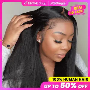WOWANGEL Glueless 13x4 Full Frontal HD Lace Wig Real Human Hair Wig Pre Plucked Clean Hairline 250% Density Straight Extremely-thin HD Full Frontal Lace Wig Invisible Knots