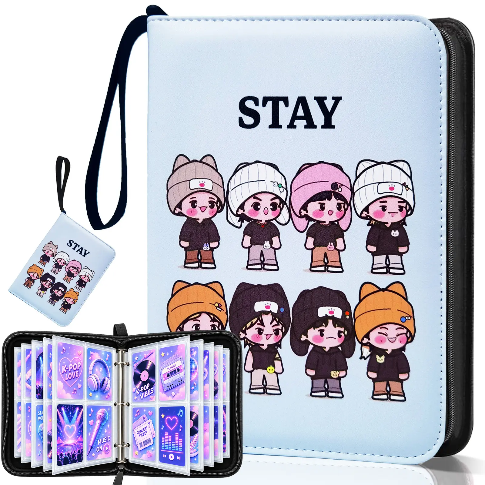 K-pop Photocard Binder 400 Pockets, Cute Cartoon Idol Photo Album, 50 Double-Sided 4-Pocket PP Pages, Zipper PU Leather Card Holder for Photo Cards, Lomo Cards & Collectibles