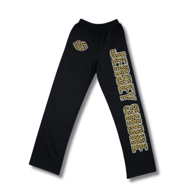 Shore Store Women's 100% Cotton Leopard Print Pants - Jersey Shore Inspired, Soft Elastic Fit, 3XL, All Seasons, Animal Print Jersey Activewear, Drawstring Closure, Black Snooki Flare Bottoms