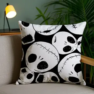 Jack Skellington Cushion Cover Soft Short Plush Fabric Double-Sided Print Organic Breathable Sofa Pillow Case, Home Machine Washable in Warm Winter Perfect for Home Decor Home Child Gift