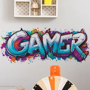 Gamer Letter Pattern Wall Sticker, Self Adhesive Wall Decal, Graphic Decal, Wall Art Decorative Sticker for Home Bedroom Living Room Study Room, Ornaments