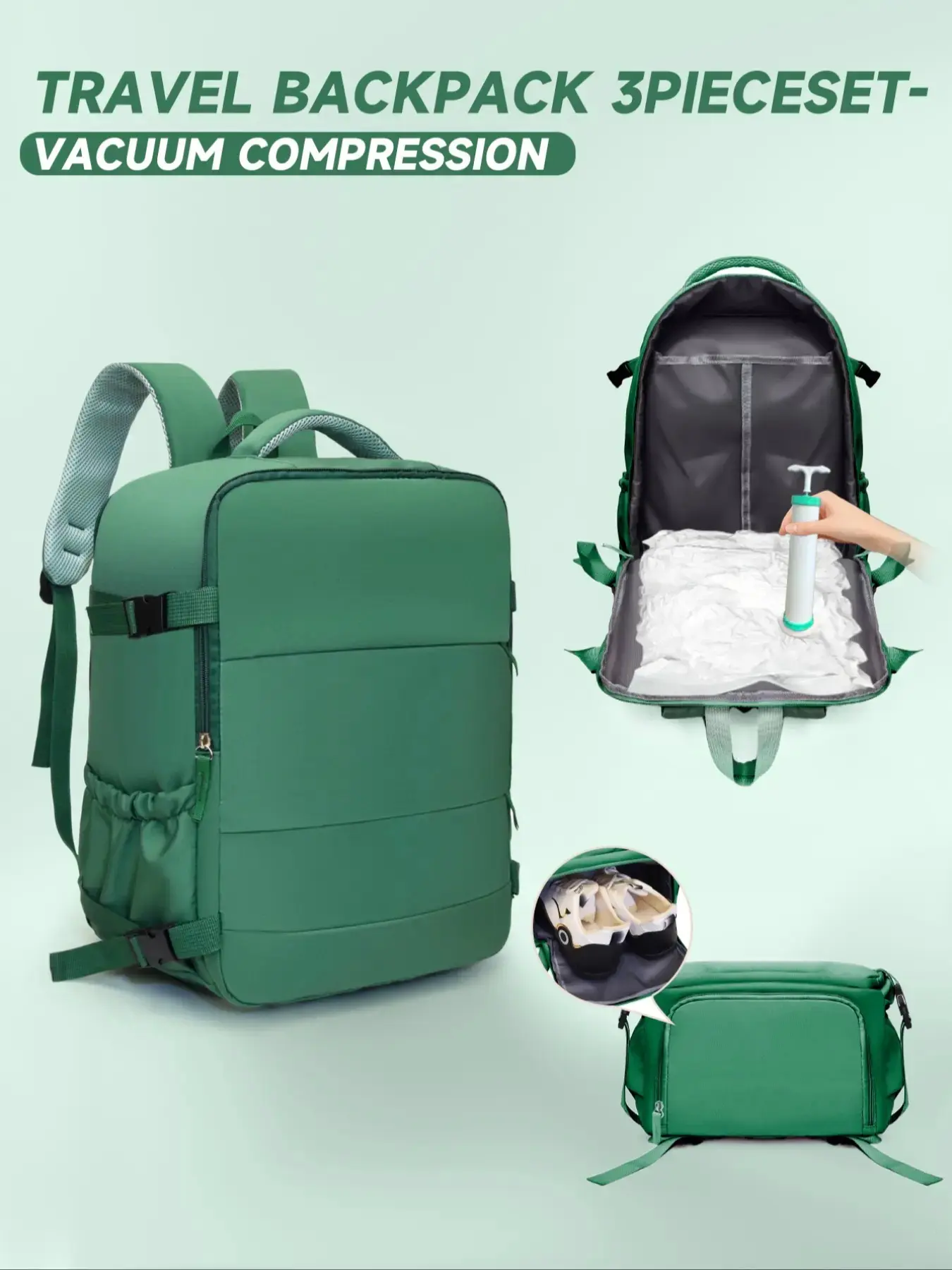Vacuum Compression Travel Backpack with Pump, 40x30x20cm Tui Airways Approved, 35.56cm Laptop Compatible, Under-Seat Cabin Bag, Airplane Backpack, Ryanair, EasyJet, WizzAir Cabin Bags, Multi Function Backpack
