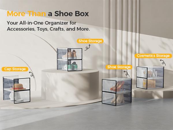 Clear Shoe Storage Boxes, Plastic Stackable Shoe Containers with Lids, Display Sneaker Case Organizer for Closet, Under Bed, Entryway