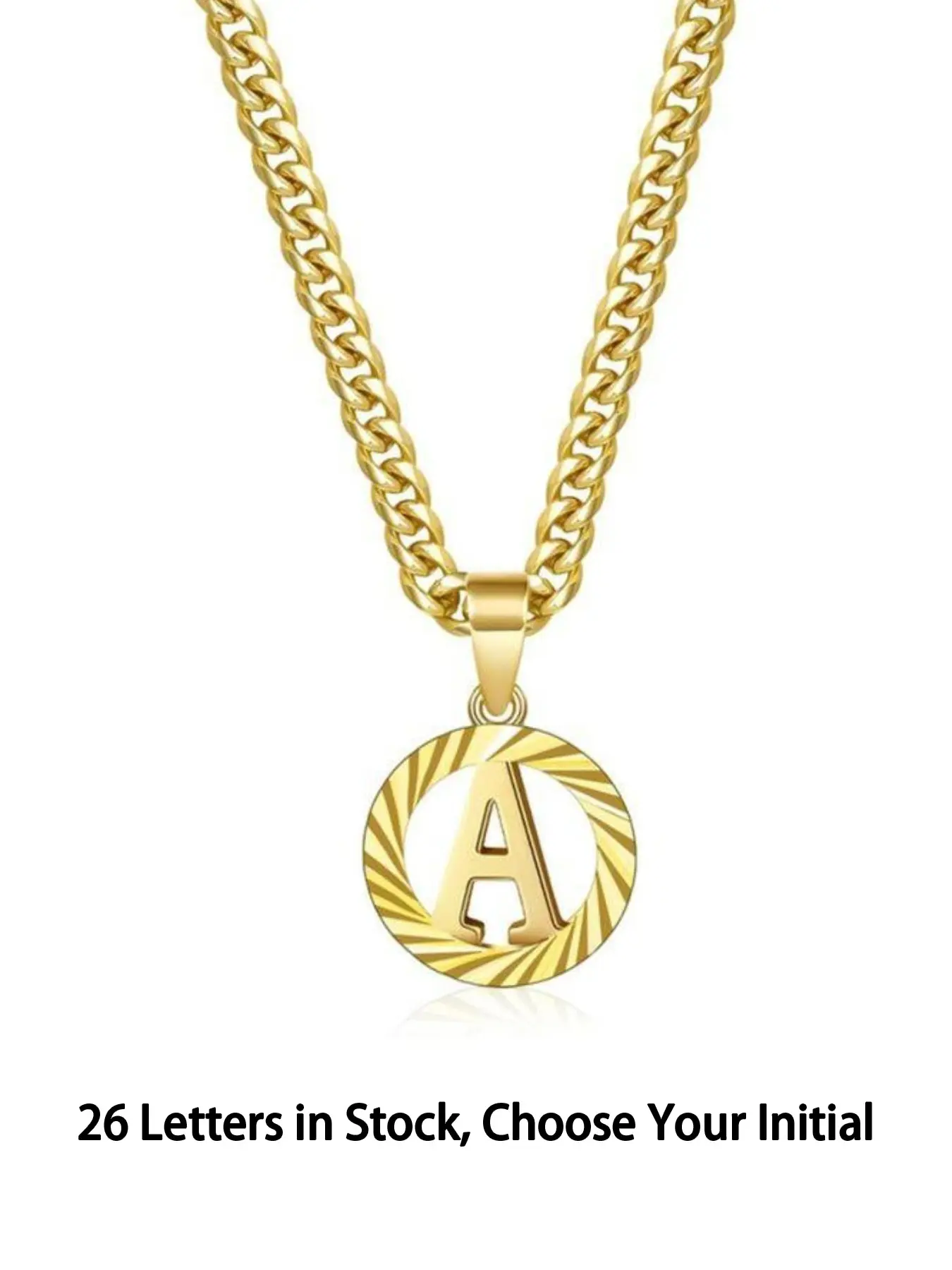 Letter Necklace, 14k Pendant, Round Hollow Letter Cuban Link Chain, Unisex, Casual Style, Fashion Necklace, All Seasons, Stainless Steel