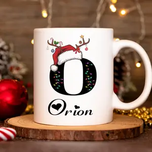 Holiday Letter Mug, Perfect Gift for Everyday Use, Custom Holiday Mugs, Cute Daily Mug with Personal Touch, Customizable Mug, Personalized Gift, Coffee Mug, Christmas Coffee Mug, Letter and Name Mug, Merry Christmas Mug