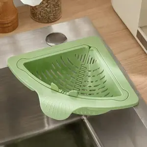 Magnetic Hanging Filter Basket, Triangular Sink Filter, Kitchen Sink Strainer with A Rotatable Bottom Opening, Kitchen Sink Corner Storage Rack for Drainage and Storage, Installation Without Drilling Holes