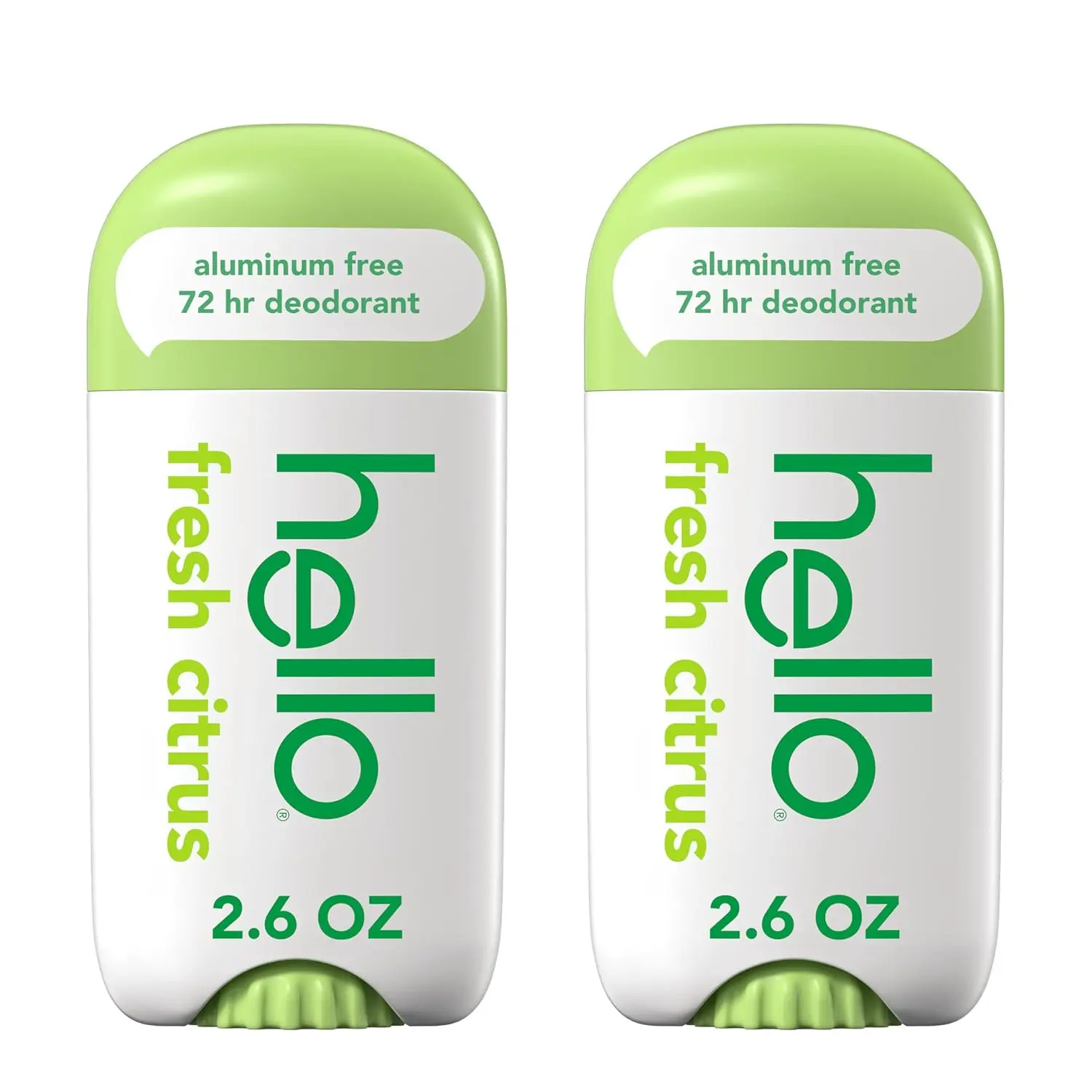 hello Fresh Citrus Aluminum Free Deodorant for Women and Men, 72-Hour Deodorant, Only 9 Ingredients, Baking Soda Free, Enriched with Shea Butter, Vegan, 2.6 oz Stick Deodorant (2 Pack)