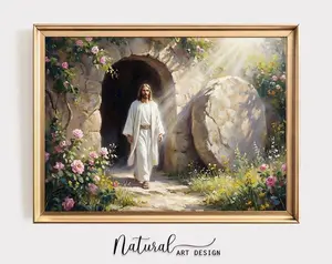 [Sale Up To 40%] [Unframed] Risen Christ Empty Tomb Print, Resurrection Easter Religious Home Decor