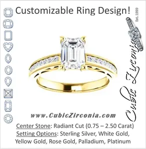 Cubic Zirconia Engagement Ring- The Jazmin Ella (Customizable Radiant Cut with Three-sided Filigree and Channel Accents)