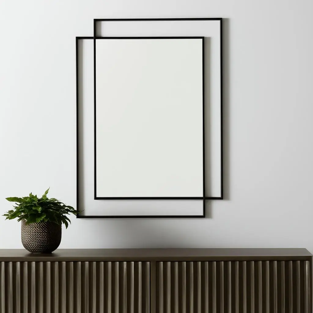 43 in. Gray Durable Metal Geometric Double Frame Modern Rectangle Glass Mirror - 360 Stand, Wall Mounted Mirror, Elegant Home Decor Piece