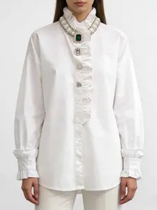 Elegant Embroidered Long Sleeve Shirt for Women, Casual Chic Design, Perfect for Spring & Fall, Trendy Fashion Top