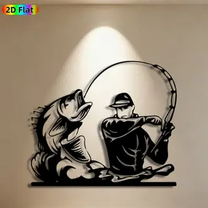 1pc Fishing & Bass Metal Wall Art, Statue Mural, Artwork, Ideal Gift for New Year, Christmas, Fishing Enthusiasts, Weather-Resistant Metal Wall Decor Wall Sculptures, Perfect for Patio Wall & Garden Fence, Outdoor Metal Art Enthusiasts, Decoration