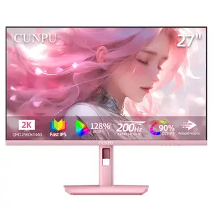 CUNPU 27’’ Pink Gaming Monitor,QHD 200Hz Fast IPS ,1ms GTG,Ergonomics,2560*1440 Up, Quad-HD,Built-in Speaker ,HDMI DP Monitor,126% sRGB,Adaptive Freesync & G-sync,U27120-PE Ips Hd Screen Ips Hd Display