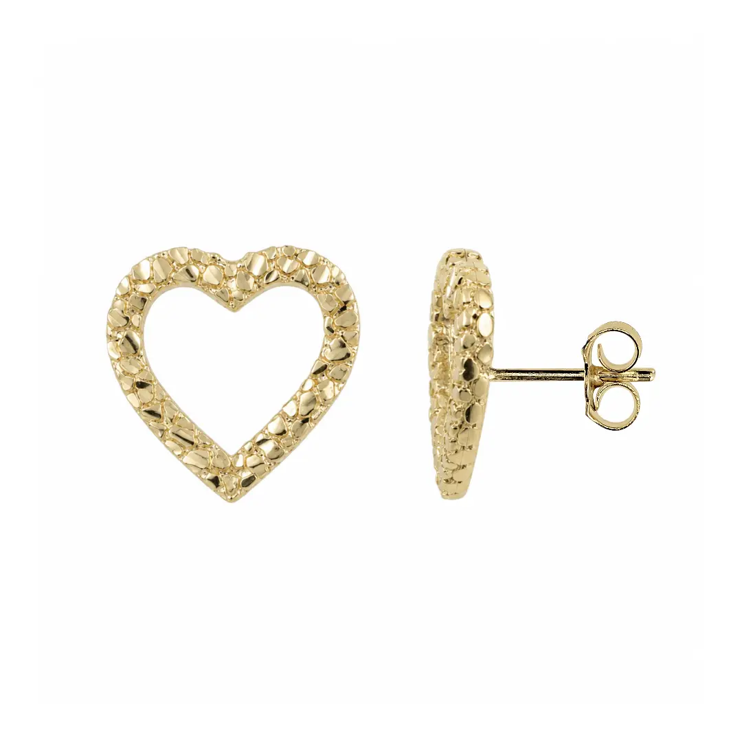 14K Gold Plated Nugget Heart Stud Earrings for Women Girls Heart Earrings Cute Fashion Jewelry Gift