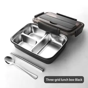 Premium 304 Stainless Steel Lunch Box - 3 Compartment Leakproof Microwavable Lunch Box for School Office Gym - Durable Food Storage, Insulated - Comes with its own cutlery, easy to clean