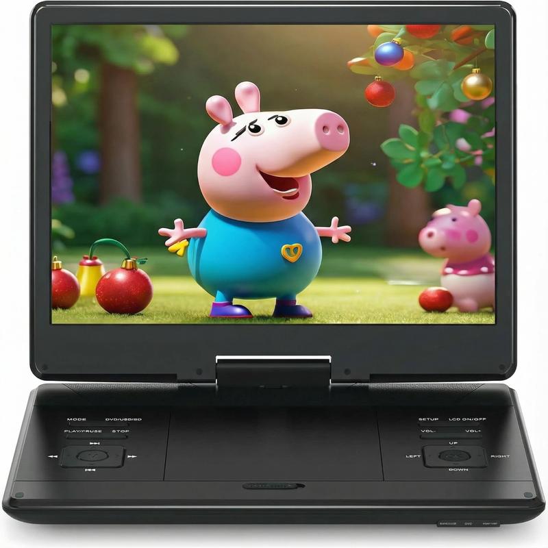 16.9" Portable DVD Player with 270° Rotating Screen Multi-Region Support CD DVD VCD SD Card USB for Car Use & Family Entertainment Digital Products Charger Rechargeable Audio Adapter Remote Control