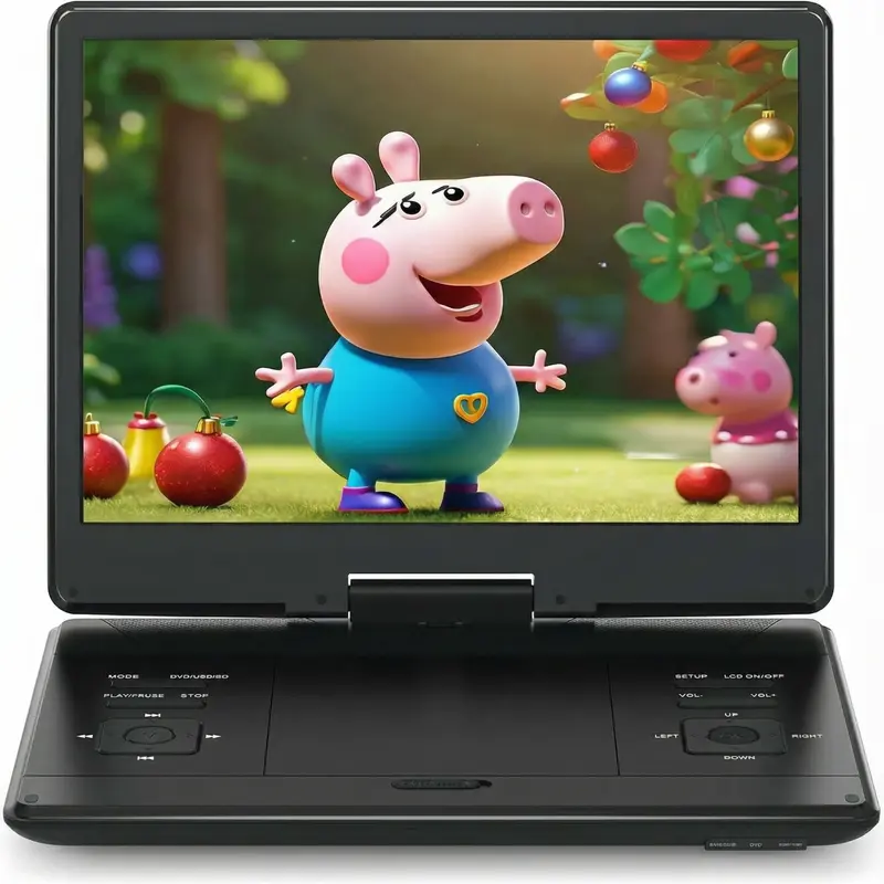 16.9" Portable DVD Player with 270° Rotating Screen Multi-Region Support CD DVD VCD SD Card USB for Car Use & Family Entertainment Digital Products Charger Rechargeable Audio Adapter Remote Control