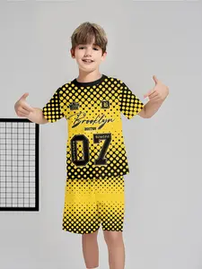 Two-piece Boys' Kids Set with Colorful Graffiti Soda Theme, Short Sleeve and Shorts Outfit, 100% Polyester Casual Loose Suit, Summer Fun Printed Pattern, Outdoor Sports T-shirt Set, Perfect Gift for Boys