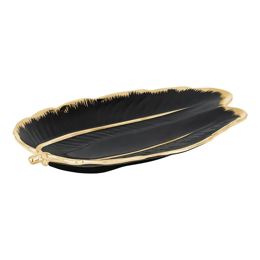 Black and Gold Porcelain Leaf Serving Platter, Kitchen & Tableware Dining Platter