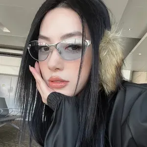 High-end retro Y2K metal cat-eye glasses for women, large frame, non-prescription lenses, sunglasses for women, UV protection