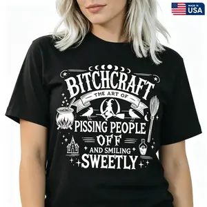 "Bitchcraft Adult Humor" Halloween Graphic Tee |   Sarcastic Aesthetic Statement T-Shirt |   Women's Streetwear Casual Daily Wear Oversized Top