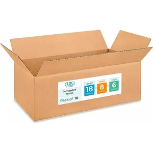 Medium Shipping & Moving Boxes 18x8x6 inches (10-Pack) - Extra Strength 200 lb vs Regular - Corrugated Packing Boxes for USPS/UPS/FEDEX - Cardboard Box for Moving - Carton Box by IDL Packaging