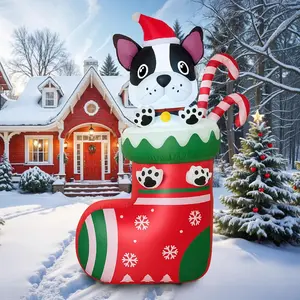 6FT Christmas Inflatables Dog in Stocking, Christmas Blow Up Yard Decorations with Built in LED Lights and Candy Cane, Xmas Inflatables Outdoor Decorations for Party Holiday Garden Lawn