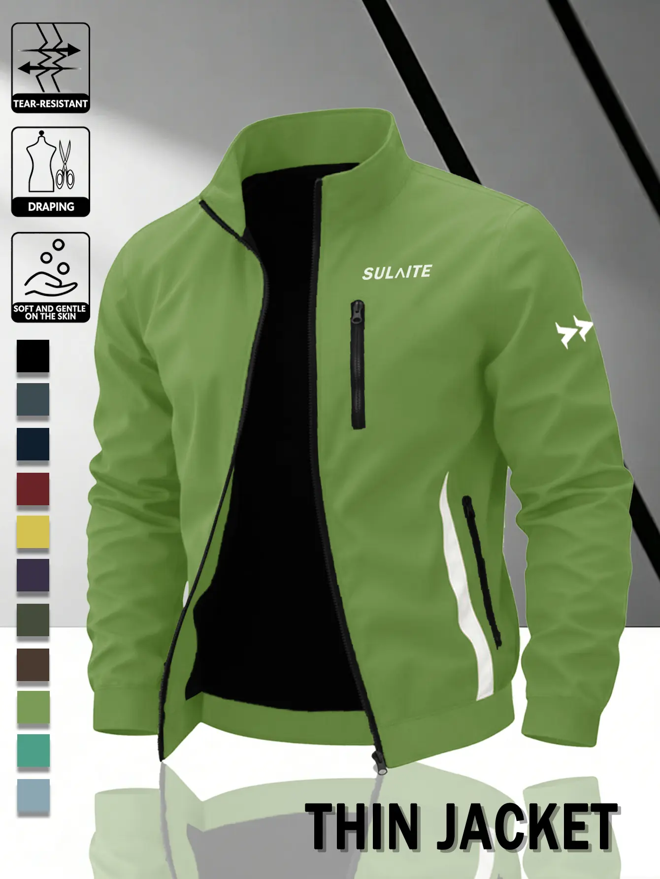 Men's Multi-Function Collared Neck Windproof Polyester Zipper Jacket - Multi-Pocket Stylish Lightweight Wind Guard Menswear Top, Classic Casual Outerwear for Business Commuting, Stylish Men's Lightweight Jackets