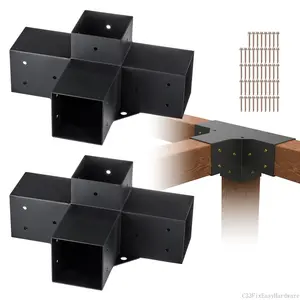 Pergola Bracket Kit 4''x4'', 2pcs 4-Way Heavy Duty Corner Bracket Woodworks Post Base Kit, Easy Installation Wooden Beams for Gazebos, Patio Pergolas, Log Cabin Outdoor Pergola HardwareC33FixEasyHardware