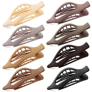 8 Pack Flat Hair Claw Clips for Women, French Concord No-Slip Hair Clips for Medium & Curly Hair, Strong Hold Matte Jaw Clips in Neutral Colors