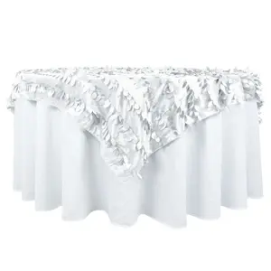 Taffeta 72"x72" Table Overlay Square Tablecloth White 3D Leaf Petal Design for Stylish Celebrations