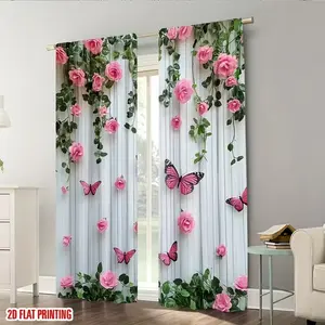 2 Piece 2D Flat Print Party Curtains, Perfect for Holiday Decor, High-Quality Material, Easy Installation, Ideal for Parties and Events, Window Curtain, Window Decorations Supplies