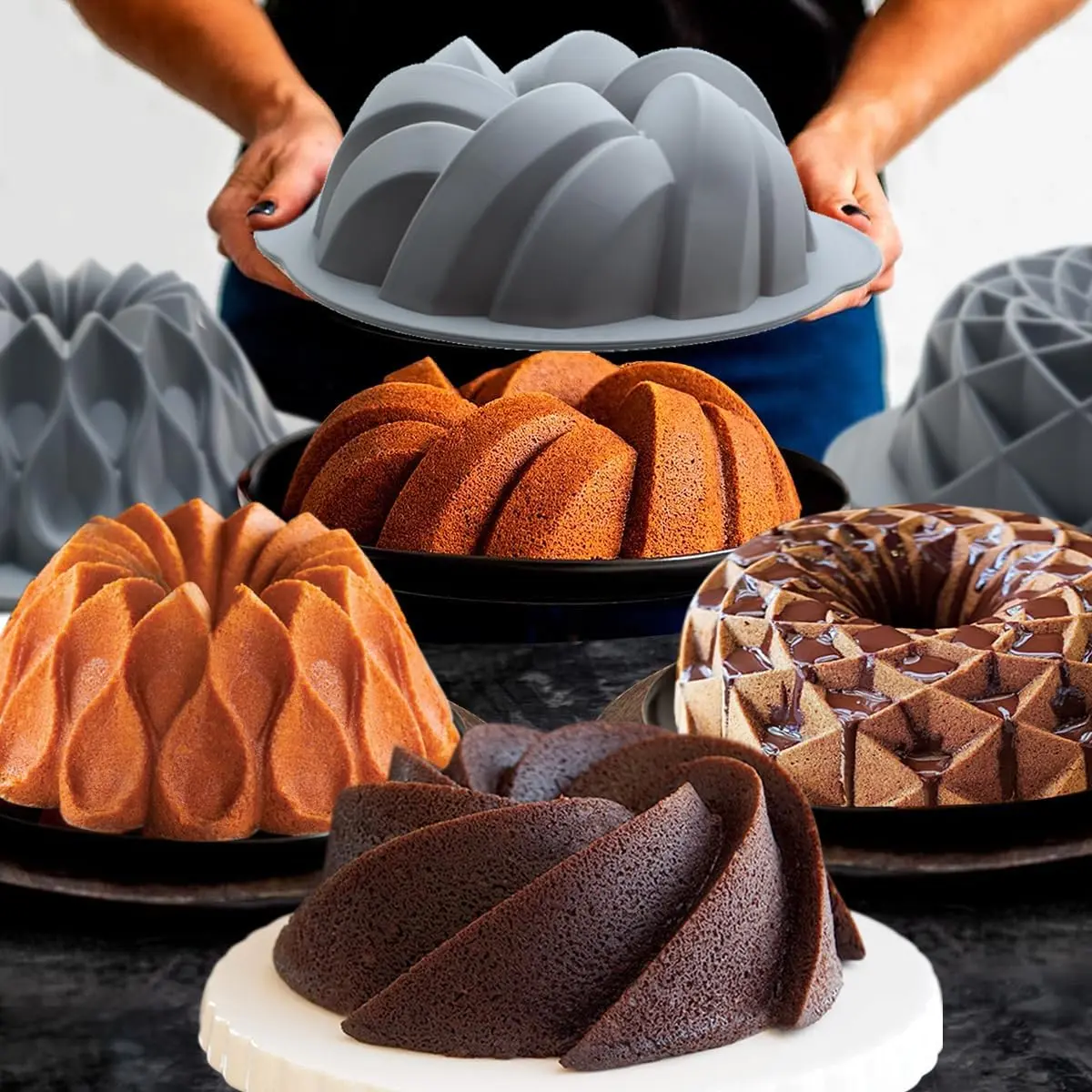21 Pieces， Silicone Fluted Cake Pans, Non-Stick Oven Baking Molds, Wonderful Birthday Gift for Baking Lovers, Reusable Silicone Pan to Easily Make Cake, Bread, Jelly, Pudding and Delicate Homemade Desserts for Birthday Party Use Bakeware