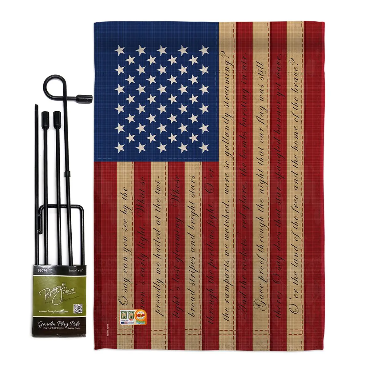 212 MAIN 13x18.5" Patriotic Double-Sided Outdoor Weatherproof Vertical Garden Flag Set with Banner Pole