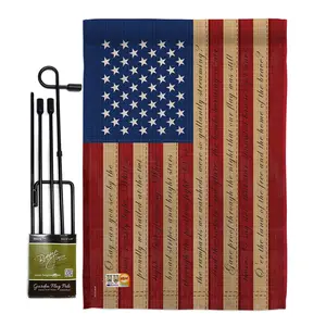 212 MAIN 13x18.5" Patriotic Double-Sided Outdoor Weatherproof Vertical Garden Flag Set with Banner Pole