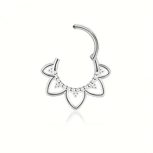 16g Septum Piercing Minimalist Lotus Flower Golden/Steel Color Hinged Segment Clicker Daith Piercing Surgical Steel Conch Tragus Rook 8mm 10mm