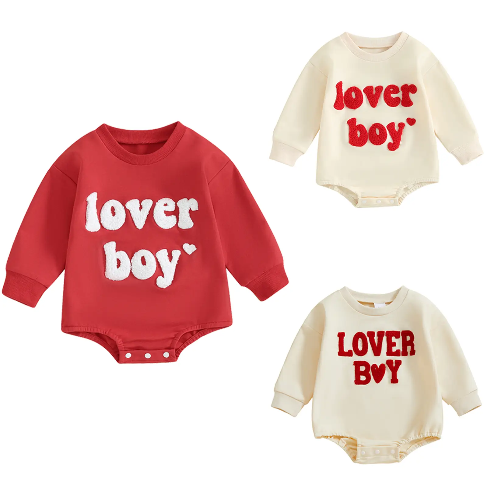 Newborn Baby Boy Girl Valentines Day Sweatshirt Bubble Romper Lover Boy Embroidery Long Sleeve Spring Warm Bodysuit Outfit