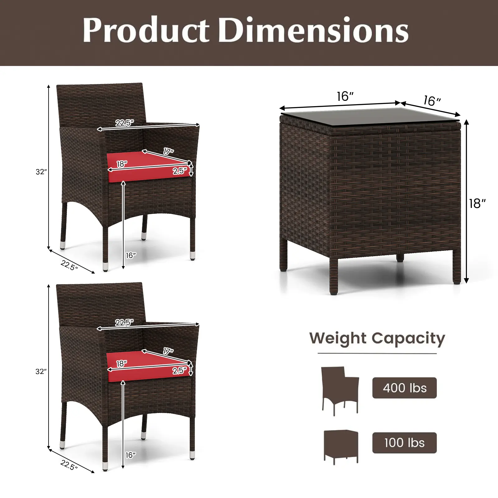 Red-3 Piece Set - Square Coffee Table & 2 Chairs