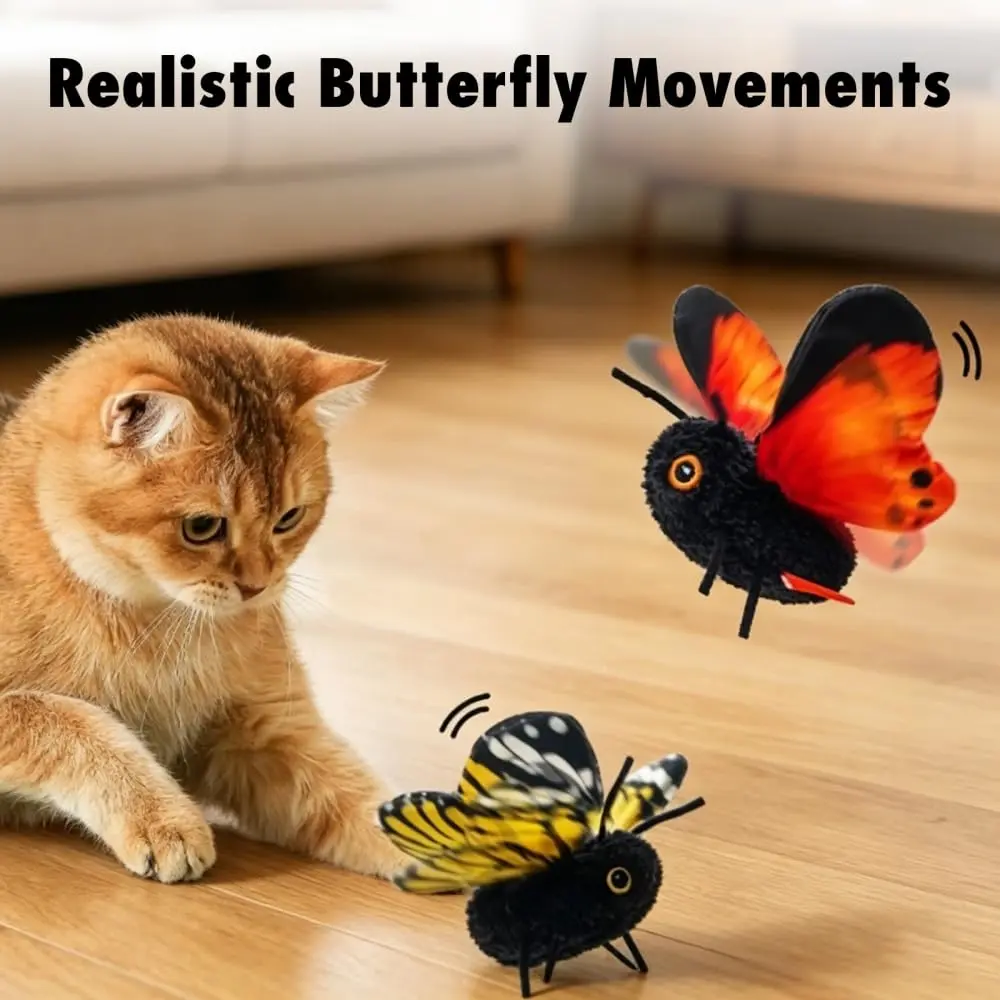Interactive Electric Butterfly & Bluebird Cat Toy, 3 Smart Flying Modes, USB Rechargeable Hanging Teaser Toy with Washable Cover for Indoor Cats