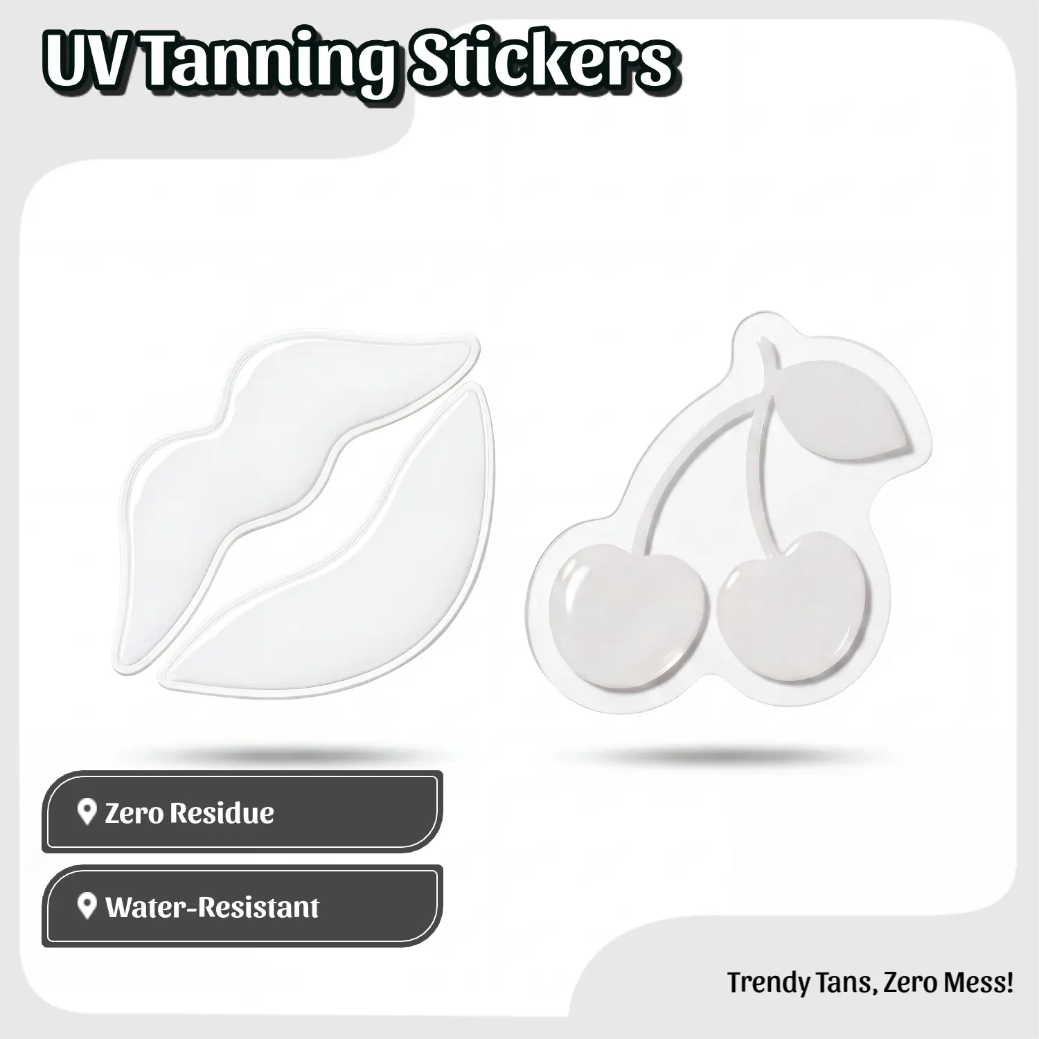 Suntagged UV Tanning Stickers | 4Pc or 20Pc Cherry or Kiss Tanning Tattoo | Water & Sweat Resistant | Leave Your Mark | Summer Trendy Tanning Product